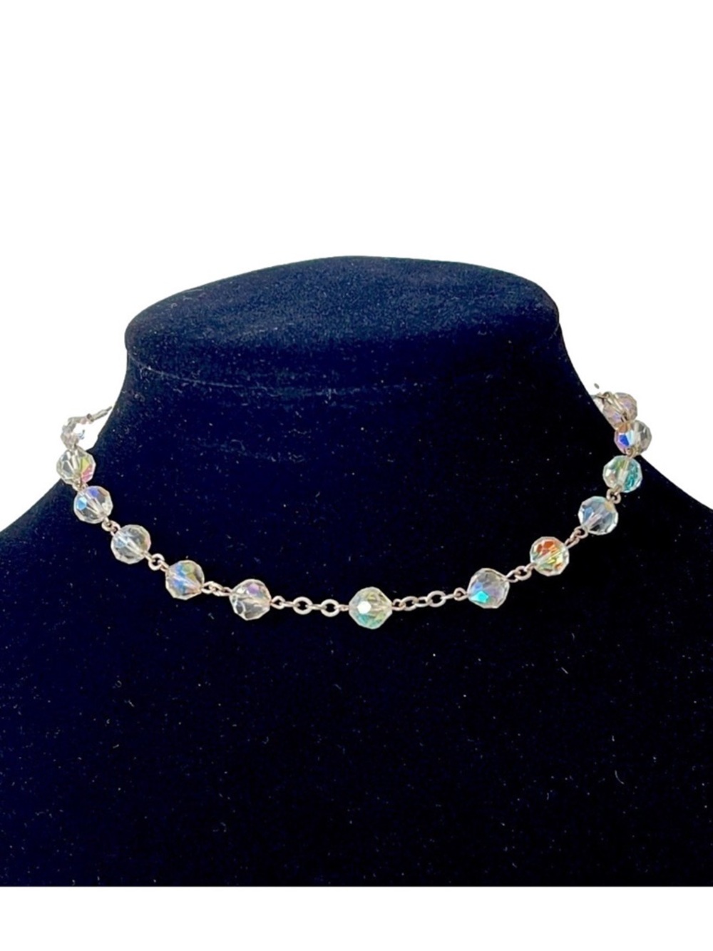 Vintage 60s Aurora Borealis Glass Beaded Estate Choker Sparkling Necklace 13”
